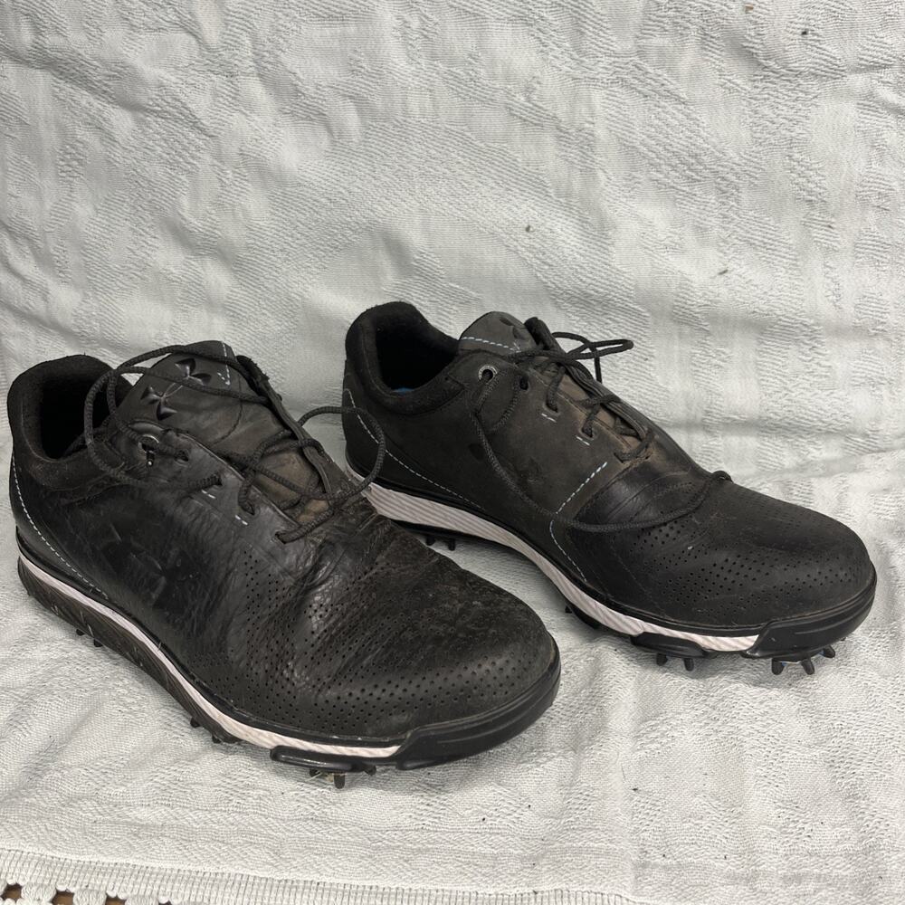 Under Armour Men's UA Charged Golf Shoes Size 7. Black Leather Top,good Spikes